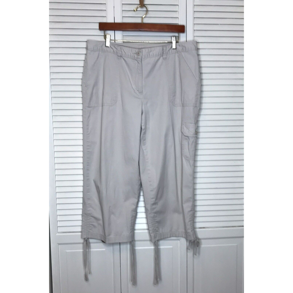 Kim Rogers Size 16 Stretch Cargo Capri Pants Drawstring Hemline Tan Casual Khaki - Picture 2 of 9